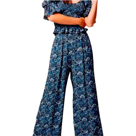 BAND OF THE FREE Elise Floral Wide Leg Pants Pull On Elastic Bohemian NWT Medium - Picture 1 of 8